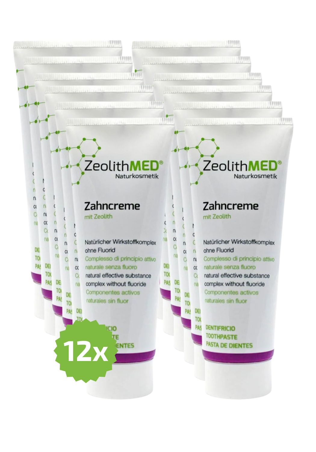 12x ZeolithMED toothpaste 75ml in a value pack, toothpaste without fluoride