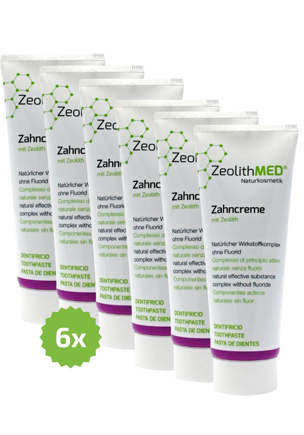 6x ZeolithMED toothpaste 75ml in a value pack, toothpaste without fluoride