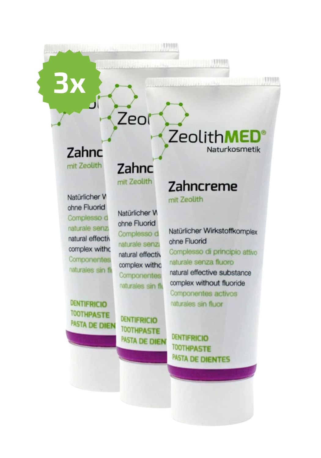 3x ZeolithMED toothpaste 75ml in a value pack, toothpaste without fluoride