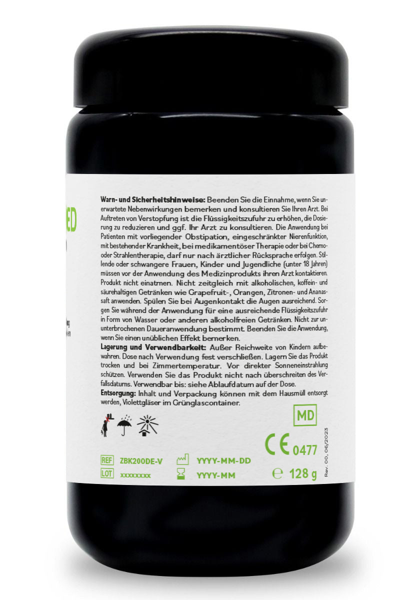 ZeoBentMED 200 detox capsules in a Miron violet glass, medical device with CE certificate